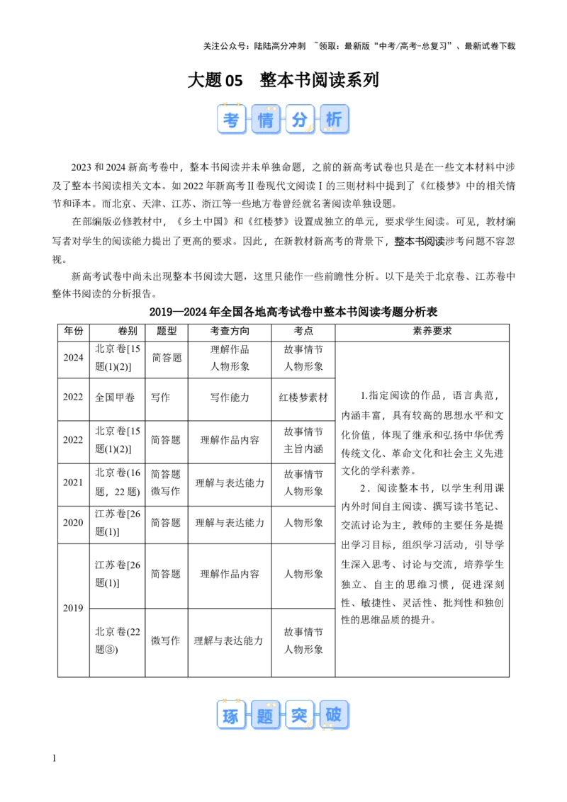 《大题05整本书阅读系列（解析版）_三轮冲刺_大题精做冲刺2025年高考语文大题突破+限时集训（新高考通用）》第1页预览