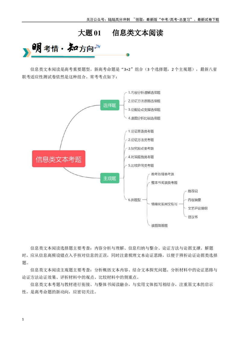 《大题01信息类文本阅读（现代文阅读Ⅰ）（教师版）_专项复习_2025年_2025年高考语文大题突破+限时集训（新高考通用）》第1页预览