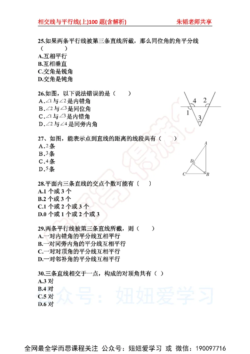 《相交线与平行线100题（上）含解析-3677283e03b5_学而思初中1年级_2023春上初一_01.2023春上初一数学全国版S朱韬》第5页预览