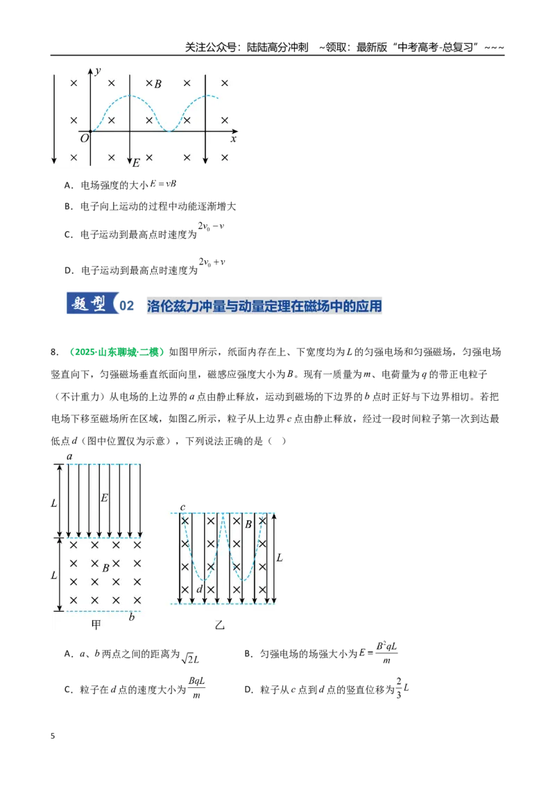 《微专题六配速法与洛伦兹力冲量法（专项训练）（全国通用）（学生版）_04-物理-高考总复习_一轮复习_2026年-物理高考一轮复习_2026年高考物理一轮复习讲义+练习+课件（新教材新高考）-G55》第5页预览