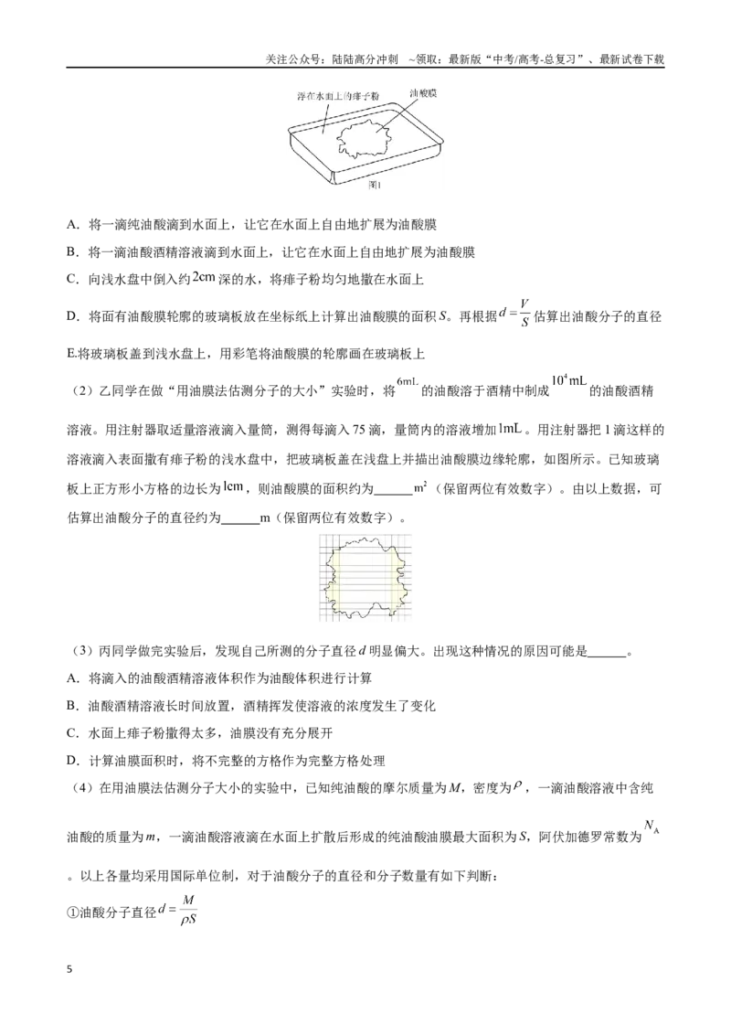《实验十六：用油膜法估测油酸分子的大小（解析版）_04-物理-高考总复习_一轮复习_2024年_2024年高考物理一轮重难点复习_资料》第5页预览