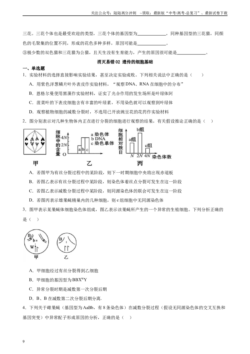 《必修2遗传与进化消灭易错必刷100题（原卷版）_06-生物-高考总复习_专项复习_2024年_2024年高考生物消灭易错和热点专题必刷练_资料》第9页预览
