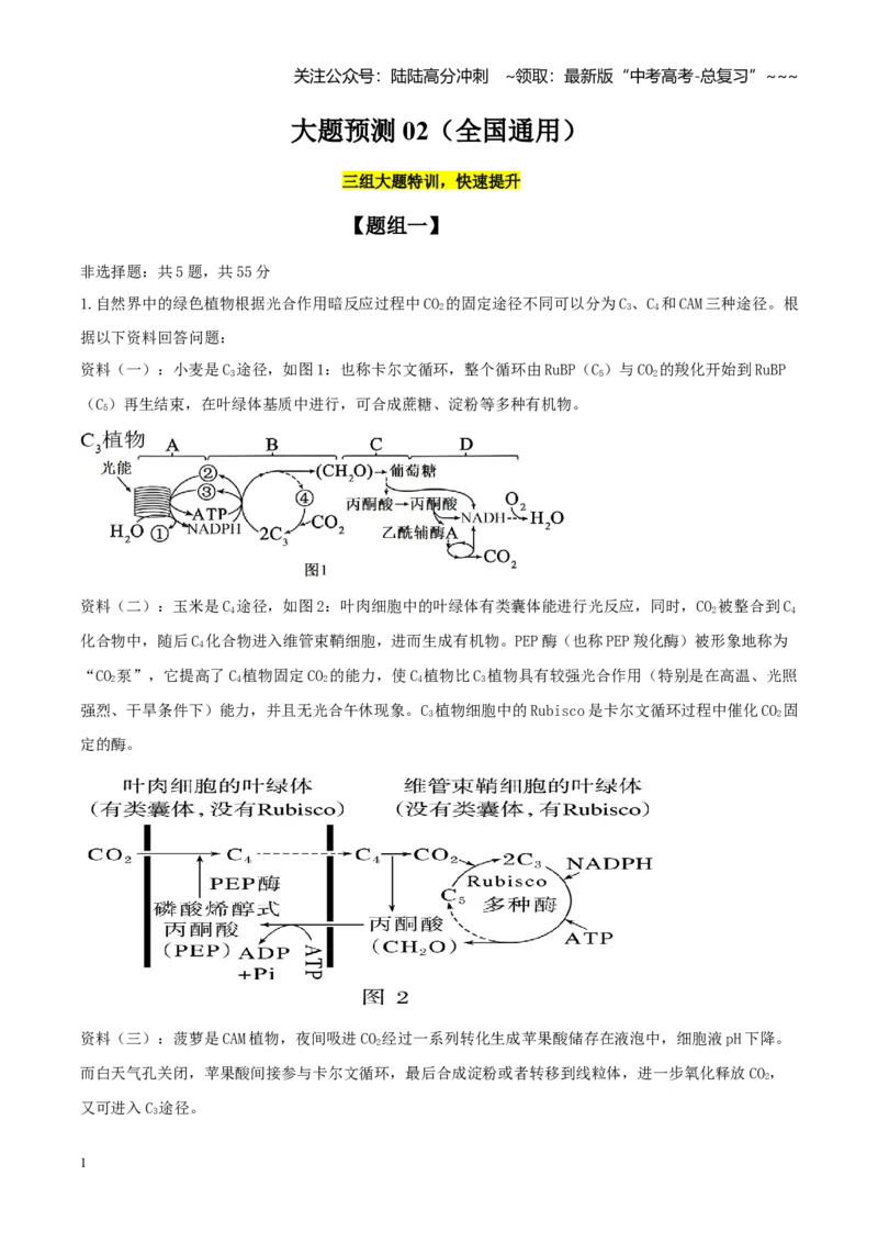 《大题仿真预测卷02（教师版）_06-生物-高考总复习_专项复习_2026年-生物高考专项复习_2026年高考生物终极冲刺讲练测（全国通用）-G459_2026版》第1页预览