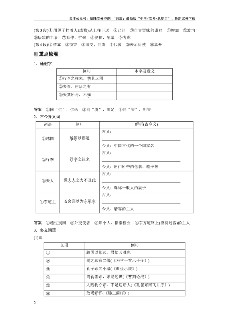 《必修下册(二)　单篇梳理4　烛之武退秦师_一轮复习_2025年_2025年大一轮复习讲义人教版语文_资料_1-资料_大一轮复习讲义教师专用_教材文言文点线面》第2页预览