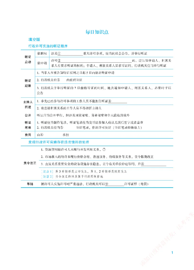 《每日知识填空汇总-行政法_2026法考客观_众-H_2026法考系统强化（内部）合集_00.配套资料(含知识点汇总)_05.知识点汇总》第1页预览