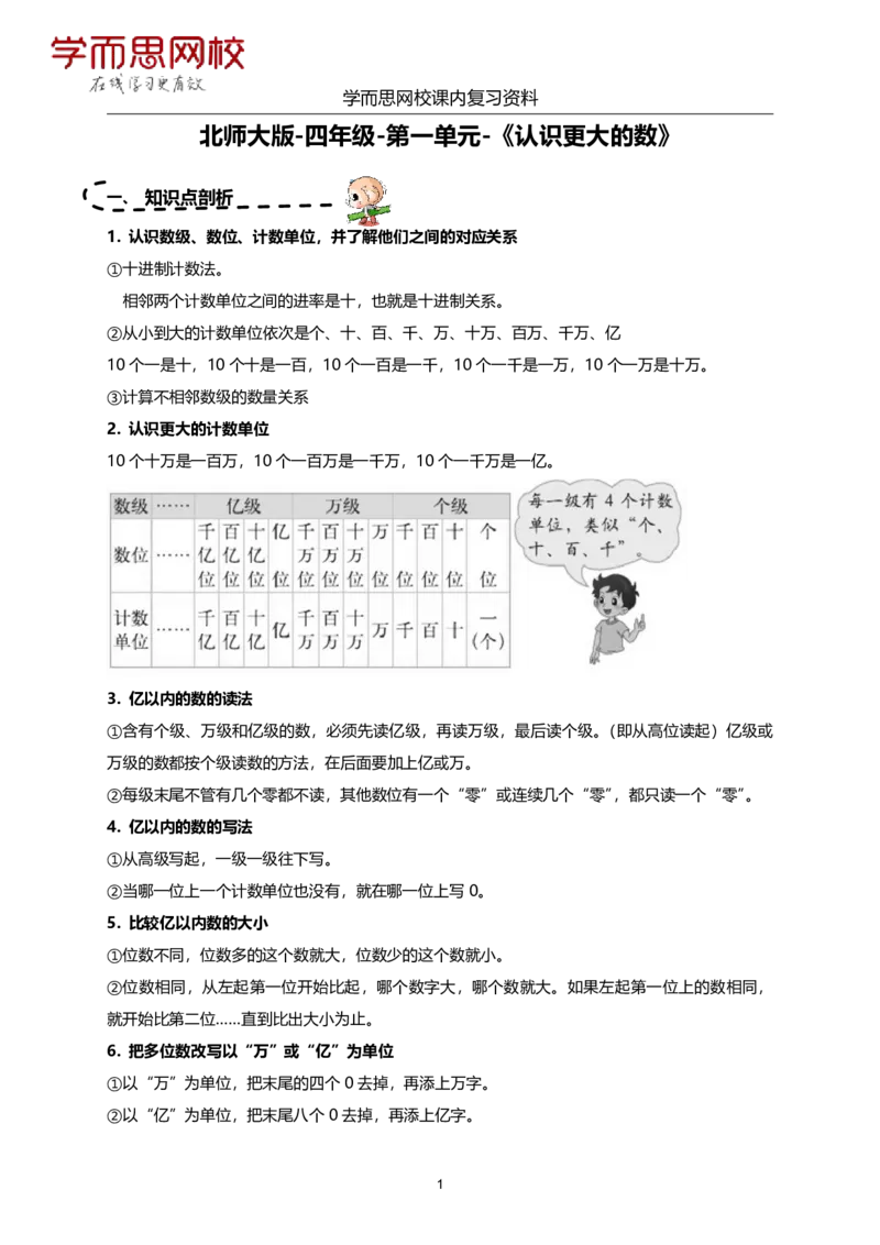 《北师版-四年级上-1-4单元课内复习资料-f01f2b95b380_小学学而思全套_四年级全套_四年级2020年暑-2021年的直播课_2020年秋季课程四年级_2020年秋季课程四年级数学_资料补充》第1页预览