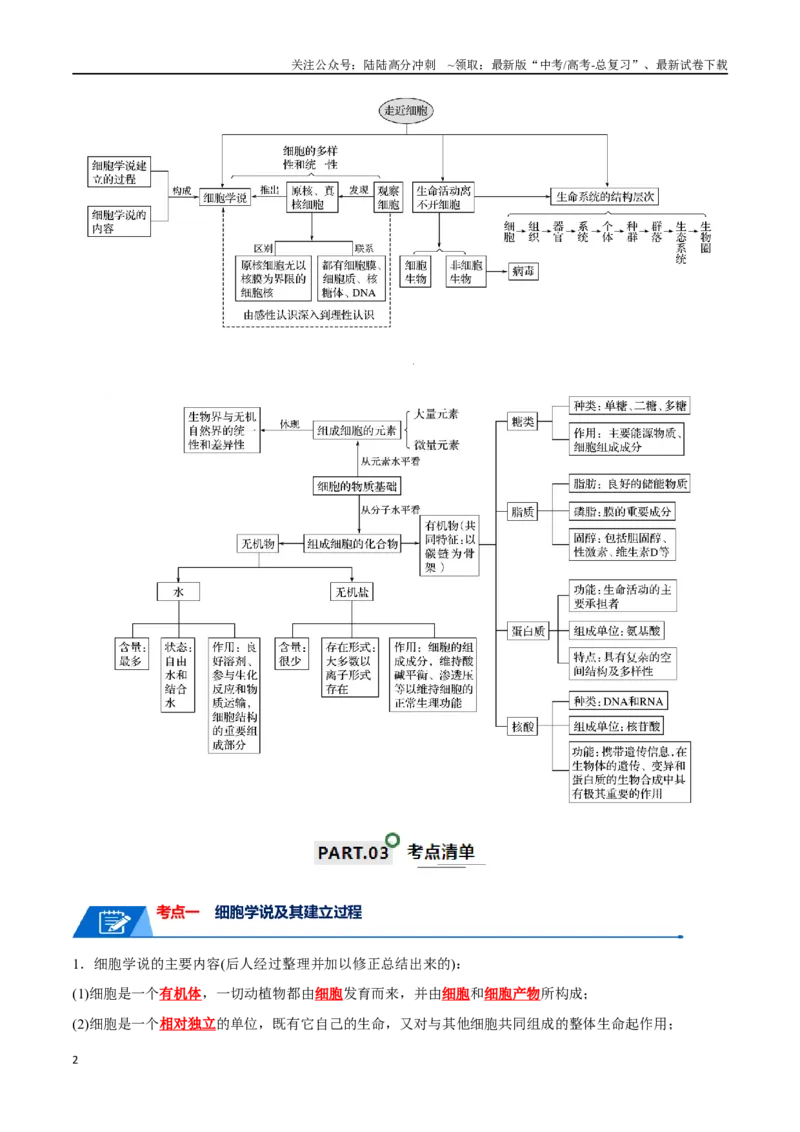 《宝典01走近细胞及细胞的分子组成（10考点+14易错点）（解析版）_06-生物-高考总复习_一轮复习_2024年_2024年高考生物一轮复习知识清单必背总结全国通用_资料》第2页预览