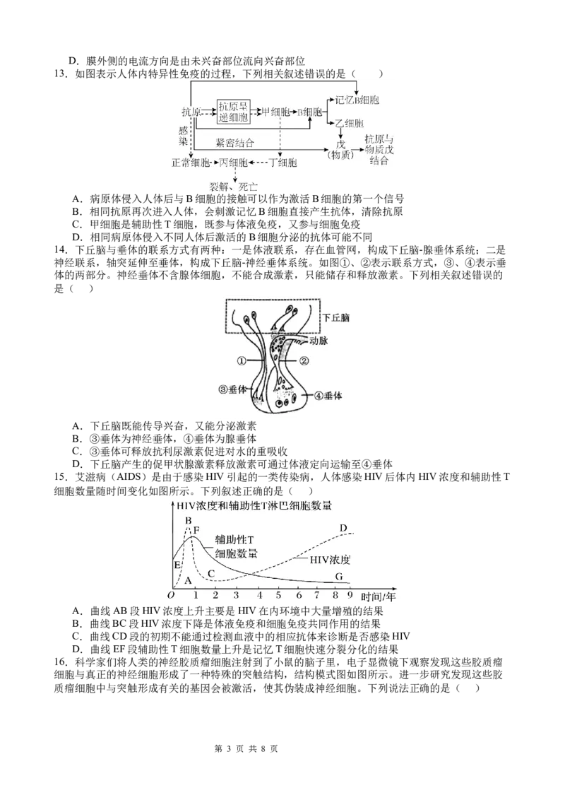 《生物_2026年高二《月考+期中考+阶段性检测真题合集》全国各省全科无水印_四川省南充高级中学2025-2026学年高二上学期12月月考试题（全）》第3页预览