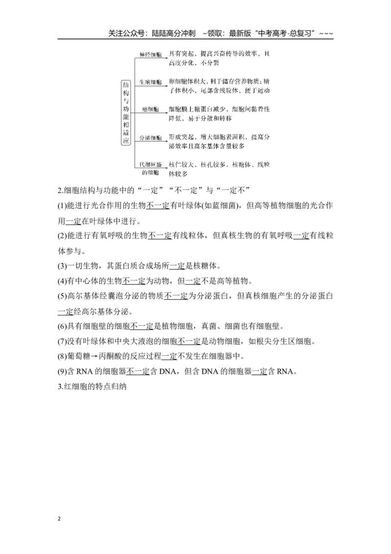 《微专题2：结构与功能观、蛋白质的分选与囊泡运输_06-生物-高考总复习_一轮复习_2026年-生物高考一轮复习_12026届高三生物一轮复习讲义》第2页预览