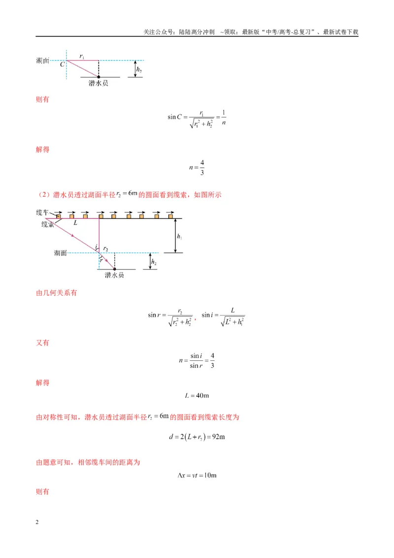 《大题13几何光学（解析版）_04-物理-高考总复习_专项复习_2024年_2024年新高考物理大题突破练习题限时集训试卷练习_资料》第2页预览