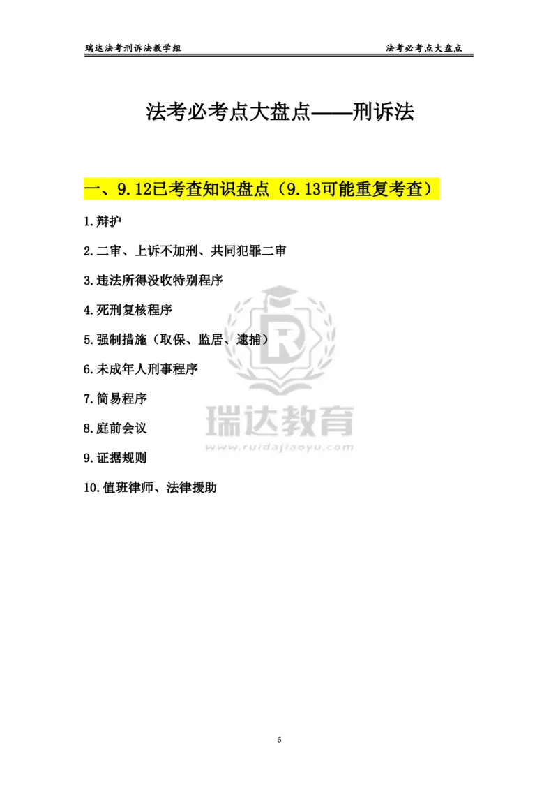 《已考复盘及预测（刑诉法）_2026法考客观_其他_最后冲刺几页纸_⚠️912考点汇总+913考点预测_瑞达912复盘+913预测》第1页预览
