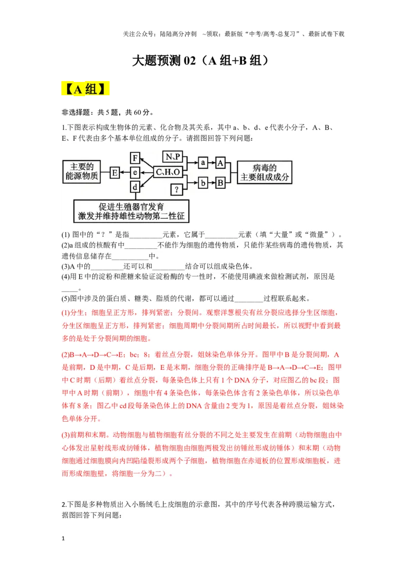 《大题预测02（A组+B组）(教师版）_06-生物-高考总复习_专项复习_2025年_2025年高考生物大题突破+限时集训（安徽专用）》第1页预览