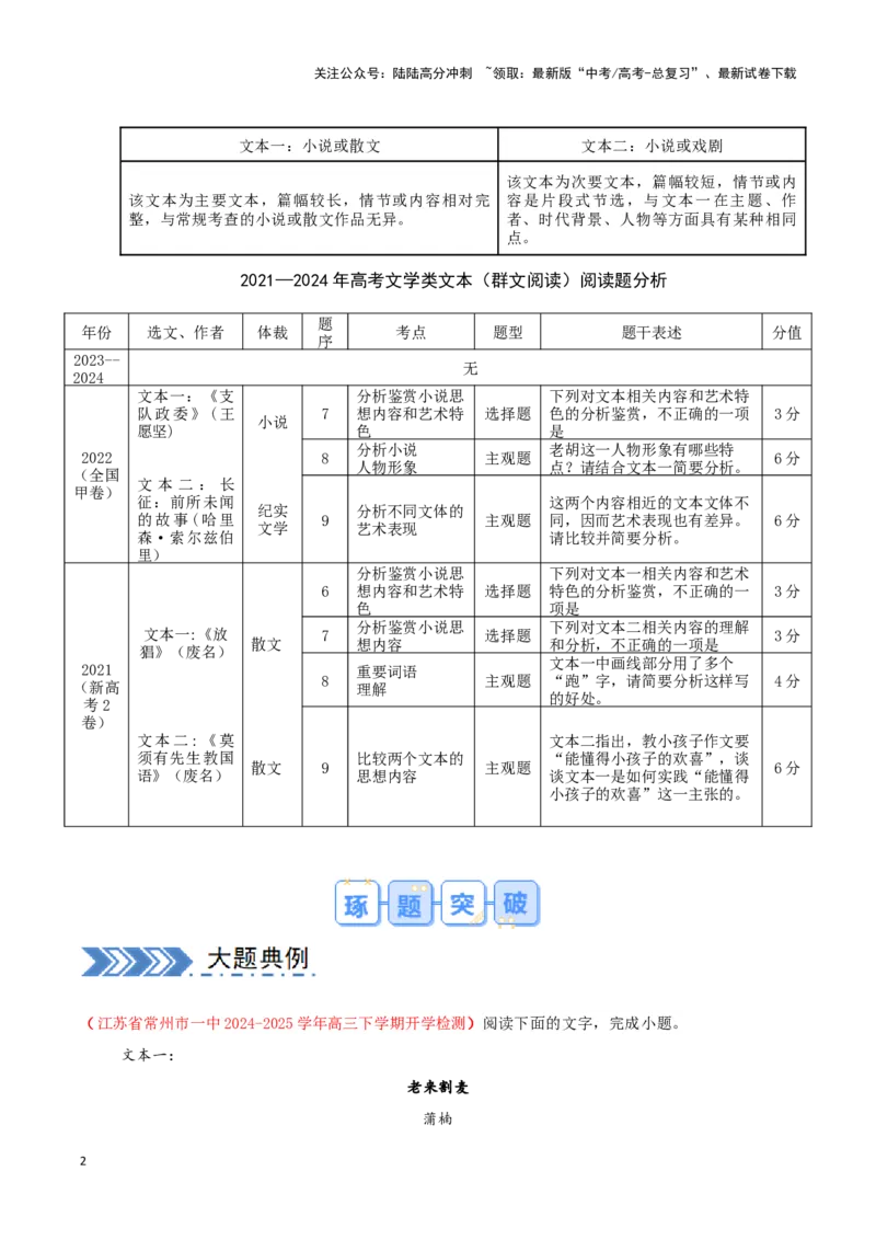 《大题04文学类文本群阅读（学生版）_专项复习_2025年_2025年高考语文大题突破+限时集训（新高考通用）》第2页预览