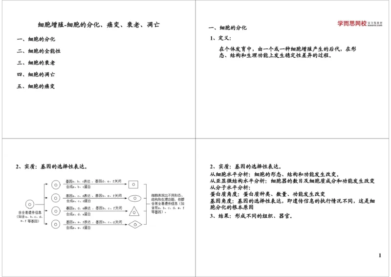 《细胞增殖-细胞的分化、癌变、衰老、凋亡-af05ba48e53f_学而思高三全套_高三录播课程各种版本_高三一轮二轮_29709-56高考生物一轮总复习（必修+选修1、3）》第1页预览