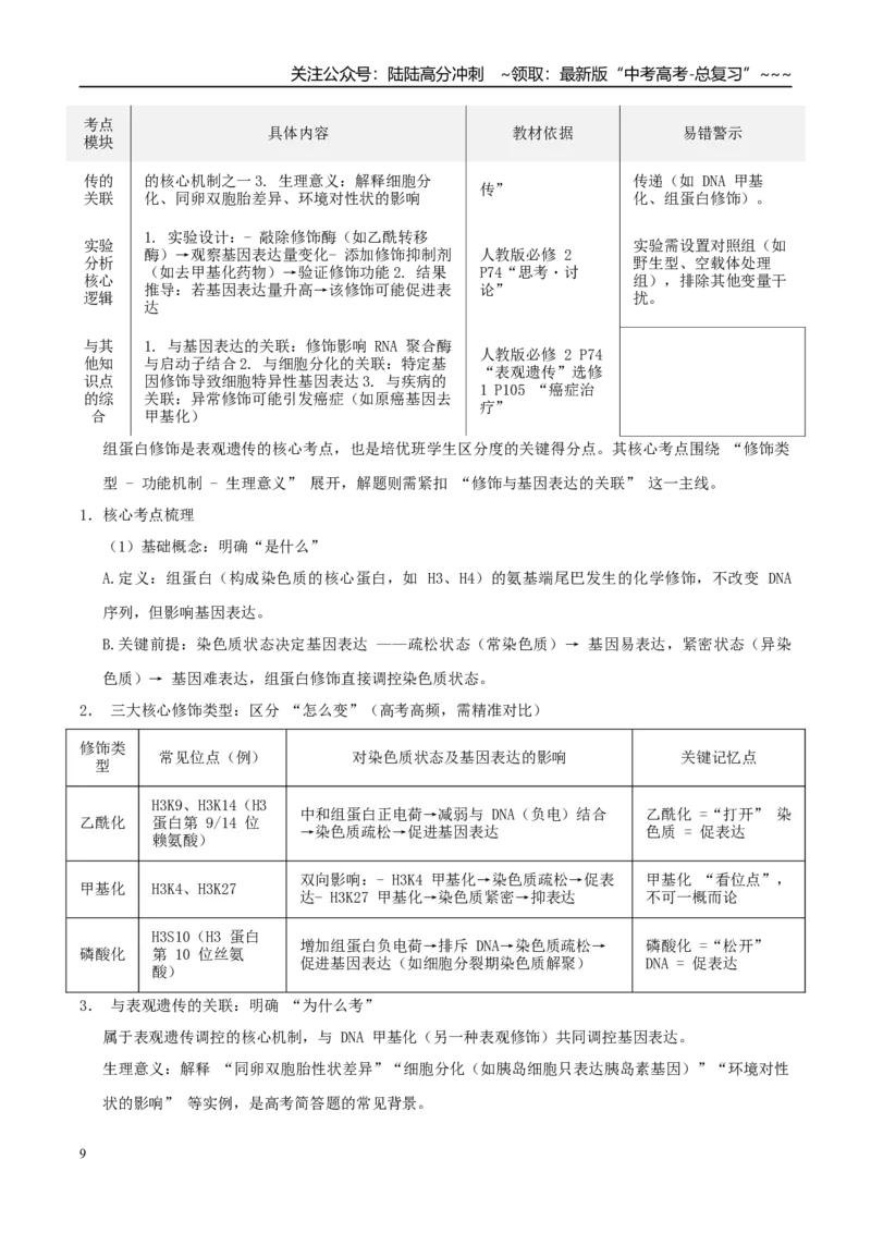 《培优专题10表观遗传（高效培优讲义）（学生版）_06-生物-高考总复习_一轮复习_2026年-生物高考一轮复习_2026年高考生物一轮复习讲义+练习+课件（新教材新高考）-G55_2026版_一轮培优提升》第9页预览