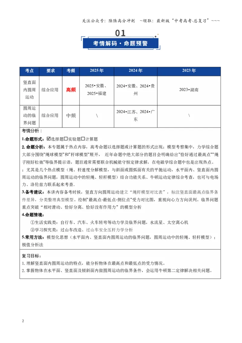 《微专题二圆周运动的临界问题（复习讲义）（全国通用）（学生版）_04-物理-高考总复习_一轮复习_2026年-物理高考一轮复习_2026年高考物理一轮复习讲义+练习+课件（新教材新高考）-G55》第2页预览