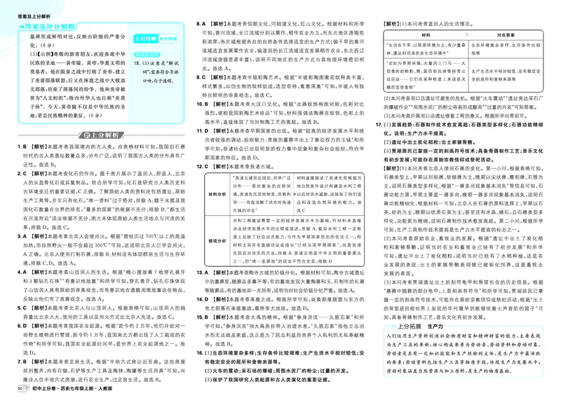 《卷①~卷④_2027版初中《必刷题上分卷》7年级上册（历史）（人教版）_答案》第4页预览
