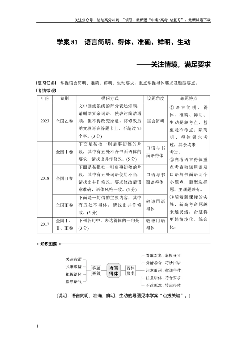 《板块八　学案81　语言简明、得体、准确、鲜明、生动——关注情境，满足要求_一轮复习_2025年_2025年大一轮复习讲义人教版语文_资料_1-资料_大一轮复习讲义教师专用_板块六~板块十》第1页预览