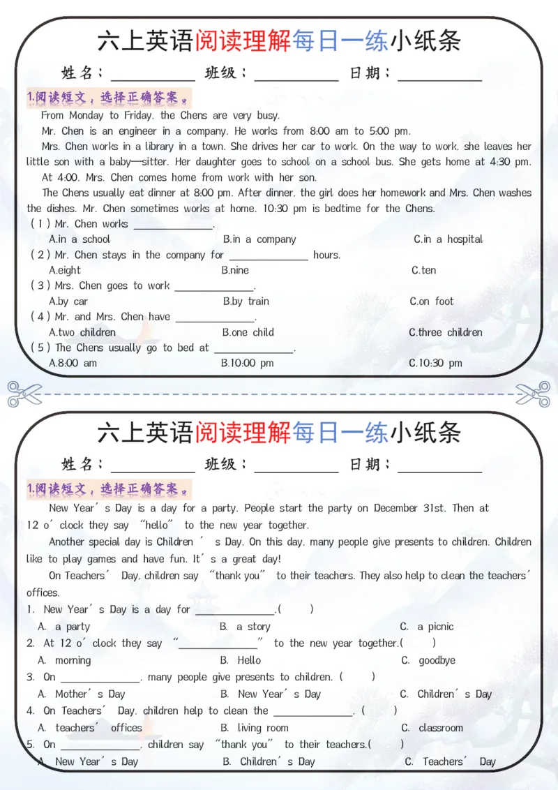 《六年级英语阅读每日一练_2025秋小学语数英热门学习资料合集》第1页预览