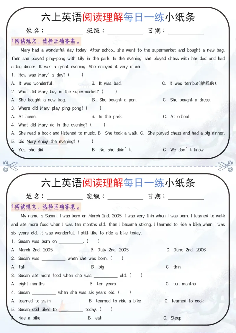 《六年级英语阅读每日一练_2025秋小学语数英热门学习资料合集》第2页预览