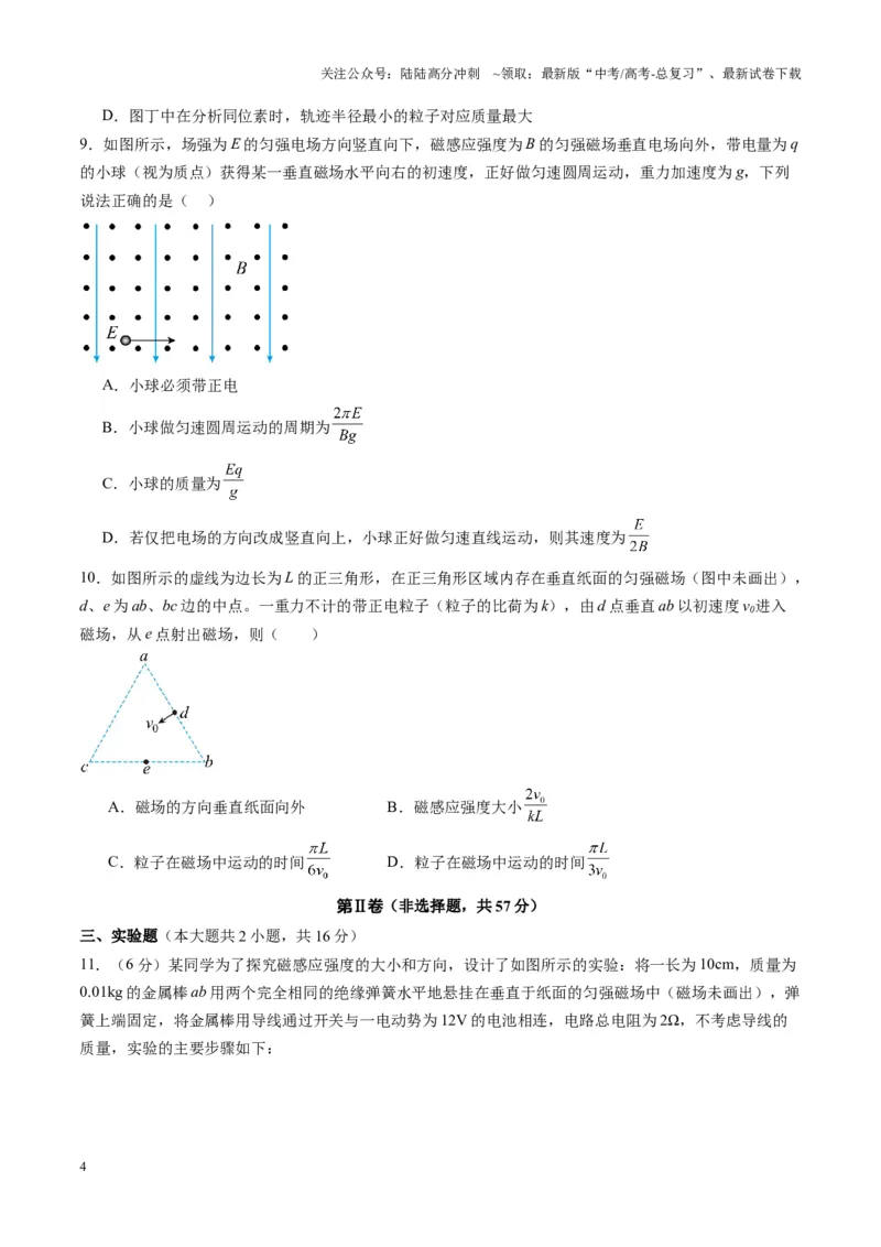 《测试11（学生版）_04-物理-高考总复习_一轮复习_2025年_2025年高考物理一轮复习讲义+练习+课件（新教材新高考）_第十一章磁场》第4页预览