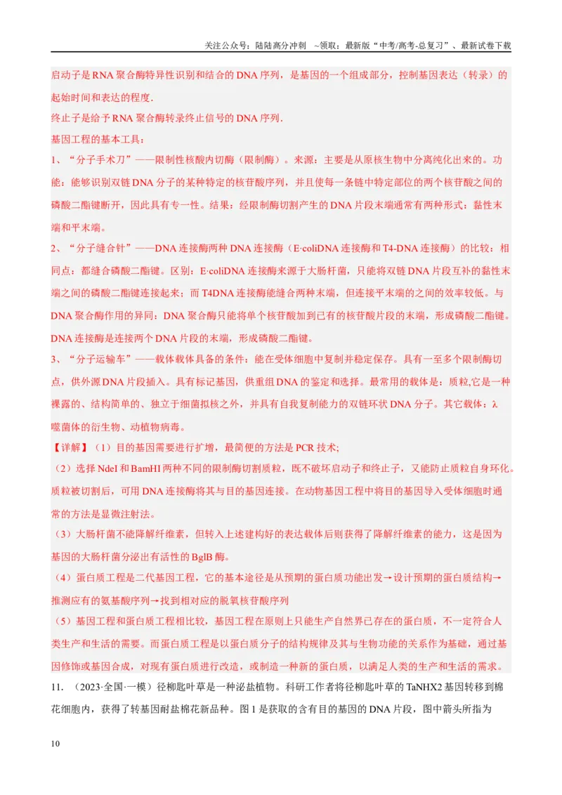 《解密24基因工程（分层训练）（解析版）_06-生物-高考总复习_二轮复习_2024年_2024年新教材高考生物二轮复习讲义分层训练题考点_资料》第10页预览