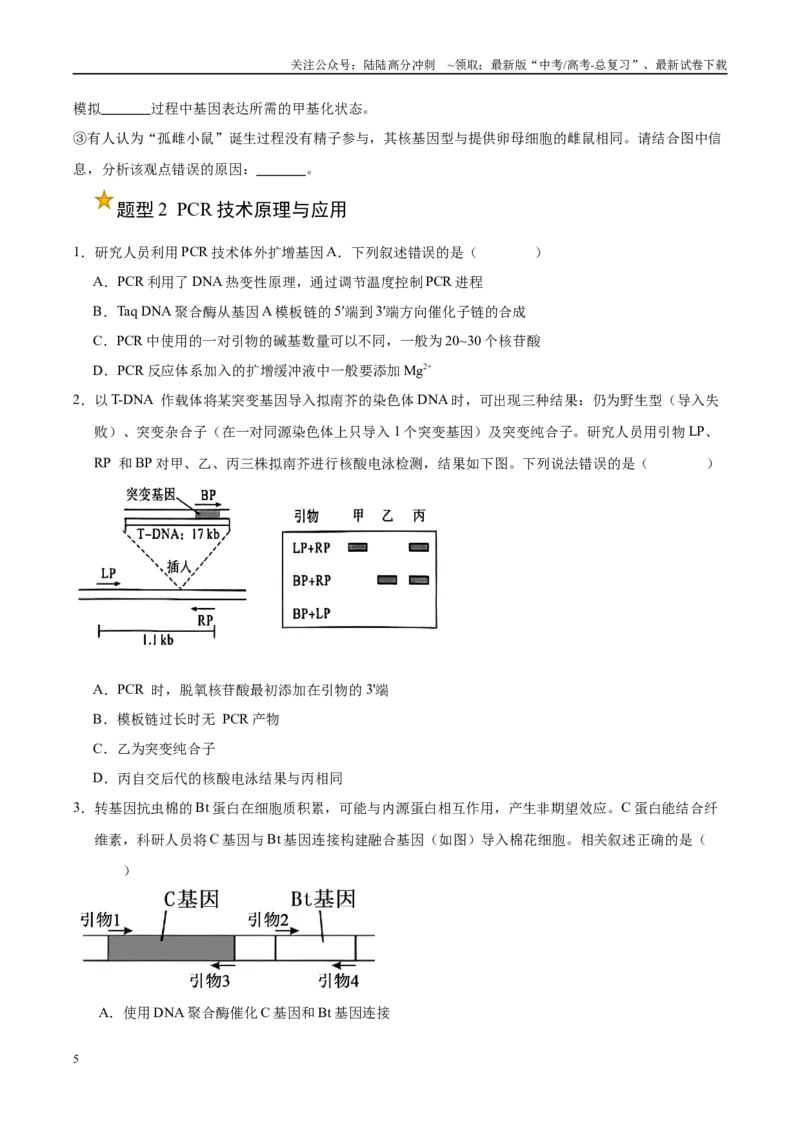 《押题04分子遗传学与基因工程（4大题型猜押）（学生版）_06-生物-高考总复习_专项复习_2025年_2025年高考生物抢押秘籍（安徽专用）》第5页预览
