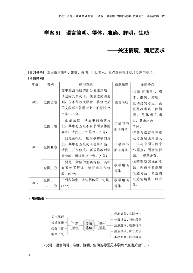 《板块八　学案81　语言简明、得体、准确、鲜明、生动——关注情境，满足要求_一轮复习_2025年_2025年大一轮复习讲义人教版语文_资料_1-资料_大一轮复习讲义学生专用_全书_大一轮复习讲义》第1页预览