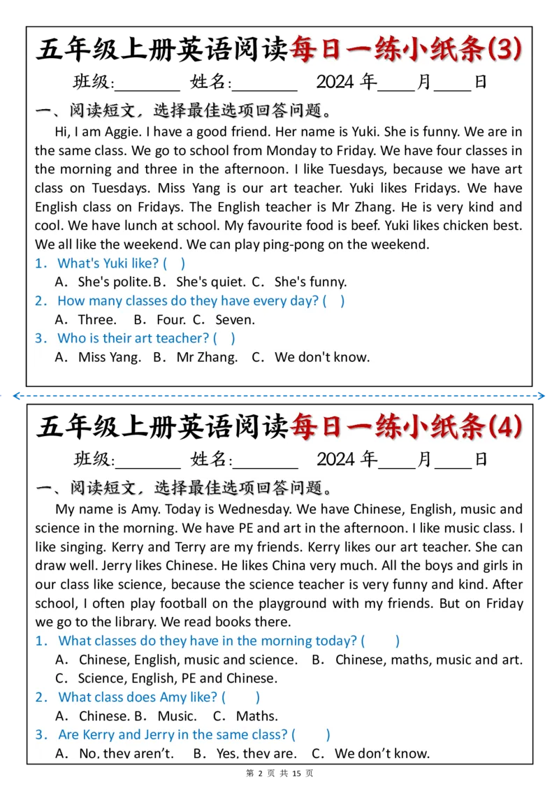 《五年级英语阅读每日一练_2025秋小学语数英热门学习资料合集》第2页预览