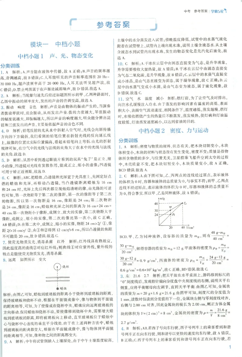 《中考册答案_2027版初中《5星学霸》9年级+中考（物理）（苏科）》第5页预览
