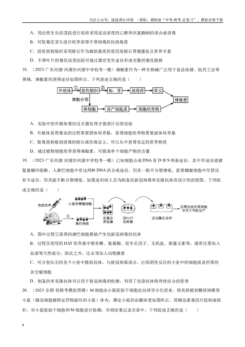 《必刷13细胞工程（共50题）（原卷版）_06-生物-高考总复习_专项复习_2024年_2024年新高考生物总复习高频考点必刷800题新教材_资料》第6页预览