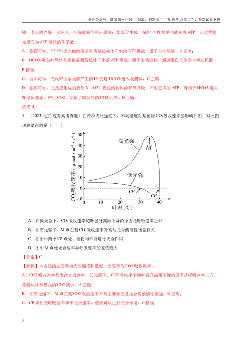 《必刷04细胞的能量供应和利用（70题）（解析版）_06-生物-高考总复习_专项复习_2024年_2024年新高考生物总复习高频考点必刷题真题模拟题_资料》第3页预览