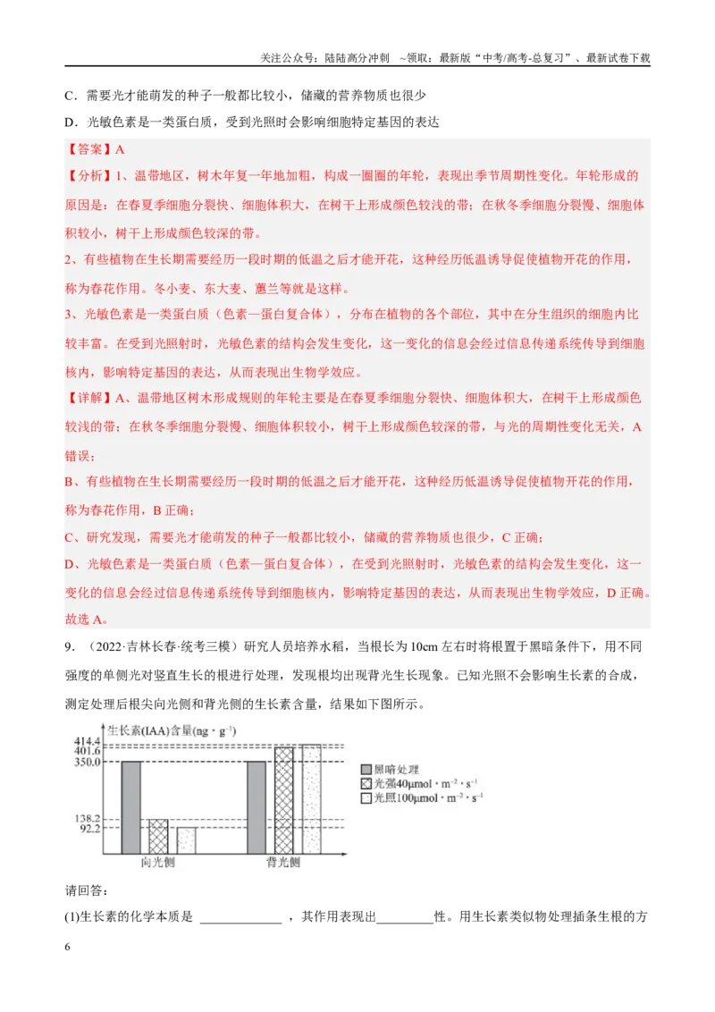 《解密18植物生命活动的调节（分层训练）（解析版）_06-生物-高考总复习_二轮复习_2024年_2024年新教材高考生物二轮复习讲义分层训练题考点_资料》第6页预览