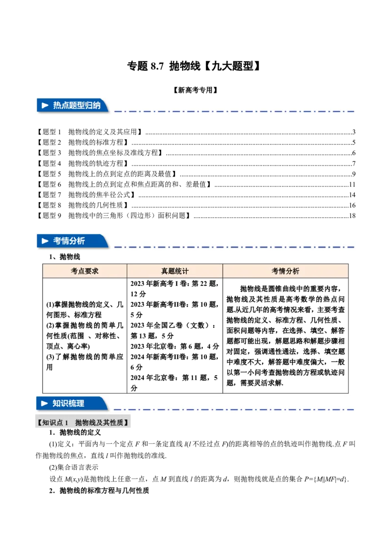 《专题8.7抛物线九大题型（解析版）_2026高考数学系统提分方案《189个题型专项突破合集》_专题8.7抛物线九大题型》第1页预览