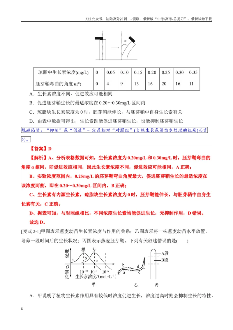 《易错点13植物激素的易错比较（4大陷阱）（教师版）_06-生物-高考总复习_专项复习_2025年_2025年高考生物考试易错题（新高考通用）》第8页预览