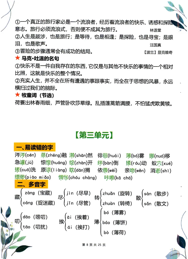 《2025六年级下册语文1-6单元学霸重点知识梳理52_6年级下册同步教辅_6下-语文_六下语文专项练习》第8页预览
