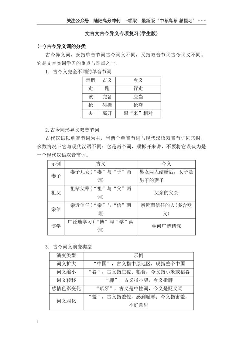 《文言文古今异义专项复习(学生版)_一轮复习_2026年-语文一轮复习_122026年高考语文一轮复习重难点备考（全国通用）》第1页预览