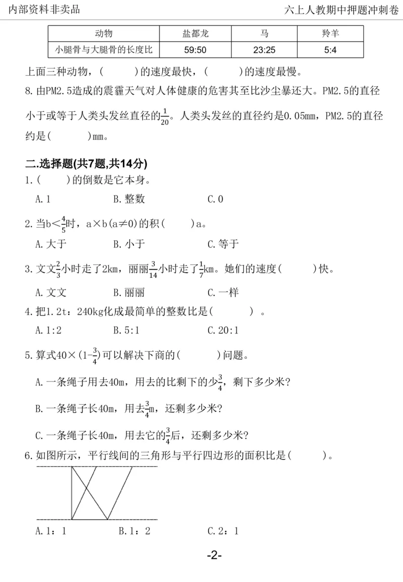 《2024六年数学上册人教版期中押题卷_6年级上册同步教辅_6上数学_六上数学人教版试卷》第9页预览