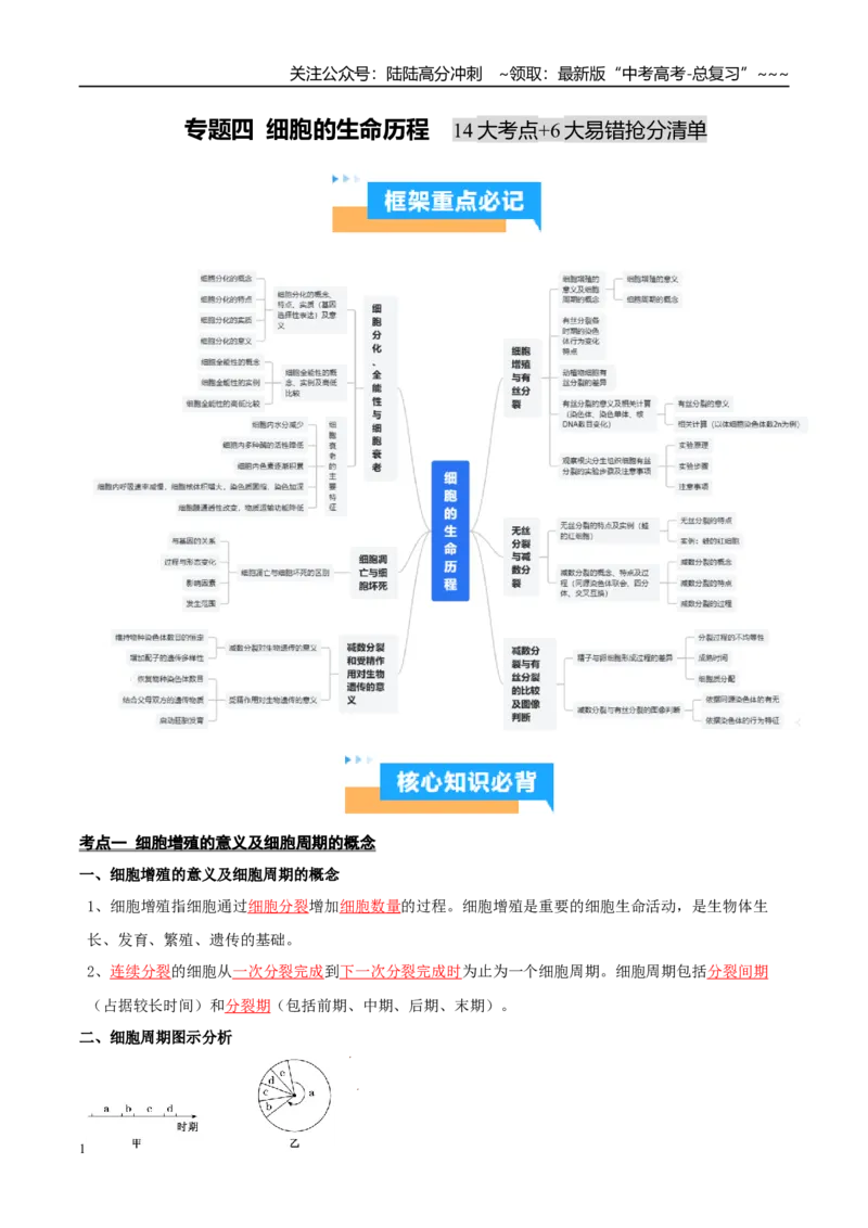 《抢分清单04细胞的生命历程（14大考点+6大易错）（核心知识必背）_06-生物-高考总复习_专项复习_2026年-生物高考专项复习_2026年高考生物终极冲刺讲练测（全国通用）-G459_2026版》第1页预览