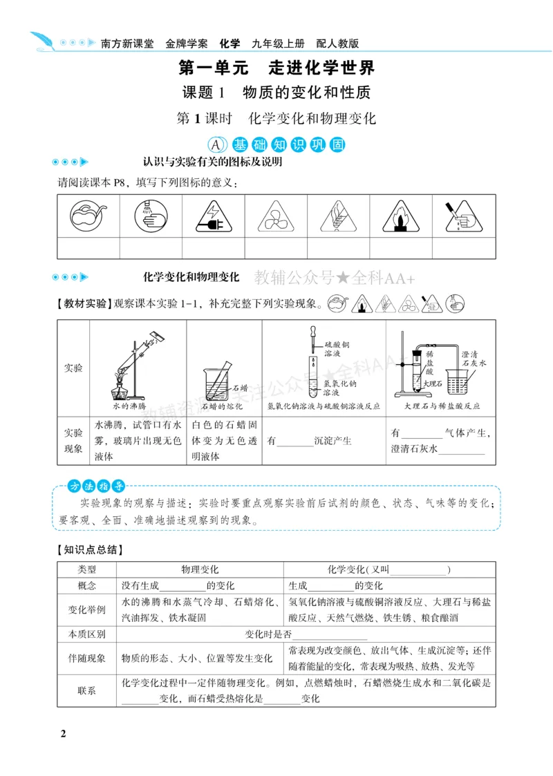 《2027《初中化学•新课堂金牌学案》九上(人教)_2027版初中《金牌学案》9年级上册（化学）（人教版）》第8页预览