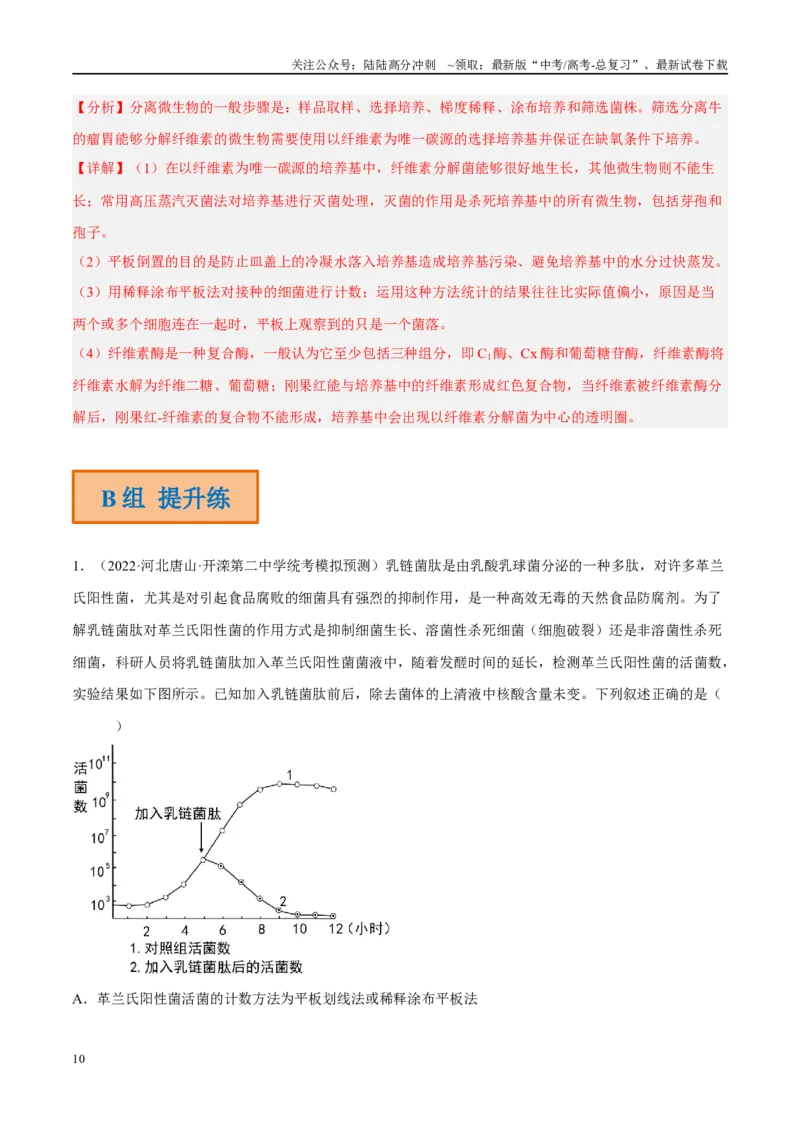 《解密22发酵工程（分层训练）（解析版）_06-生物-高考总复习_二轮复习_2024年_2024年新教材高考生物二轮复习讲义分层训练题考点_资料》第10页预览