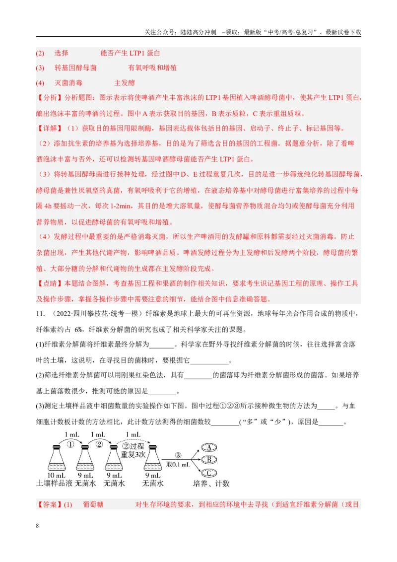 《解密22发酵工程（分层训练）（解析版）_06-生物-高考总复习_二轮复习_2024年_2024年新教材高考生物二轮复习讲义分层训练题考点_资料》第8页预览