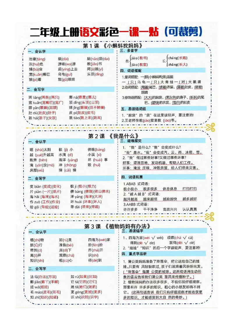 《1_1_二年级上册语文彩色课课贴（长条）(13)(1)_2年级上册同步教辅_2上-语文_二上语文-生字+字帖》第1页预览