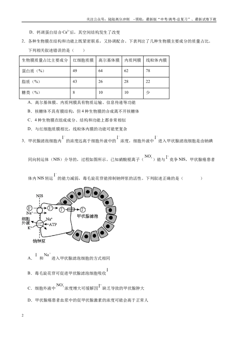 《押题01细胞结构与功能（3大题型猜押）（学生版）_06-生物-高考总复习_专项复习_2025年_2025年高考生物抢押秘籍（安徽专用）》第2页预览