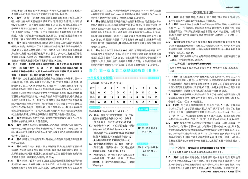 《卷6-11_2027版初中《必刷题上分卷》8年级全一册（生物）（人教）_答案》第3页预览