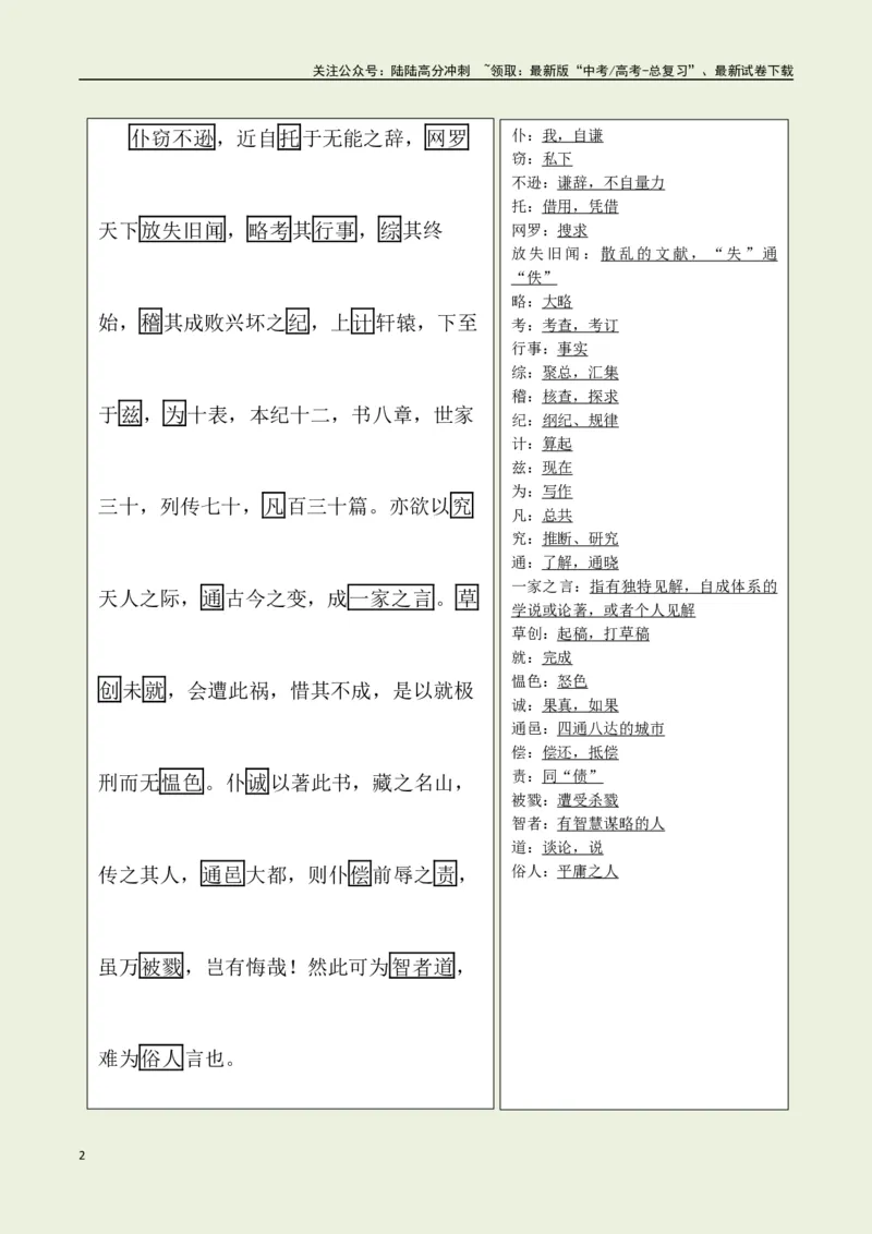 《教材补充背诵篇目之《报任安书（节选）》——（教师版）_专项复习_2025年_2025年高考语文古诗文必备篇目读写专练（全国通用）_资料_6-教材补充背诵篇目》第2页预览