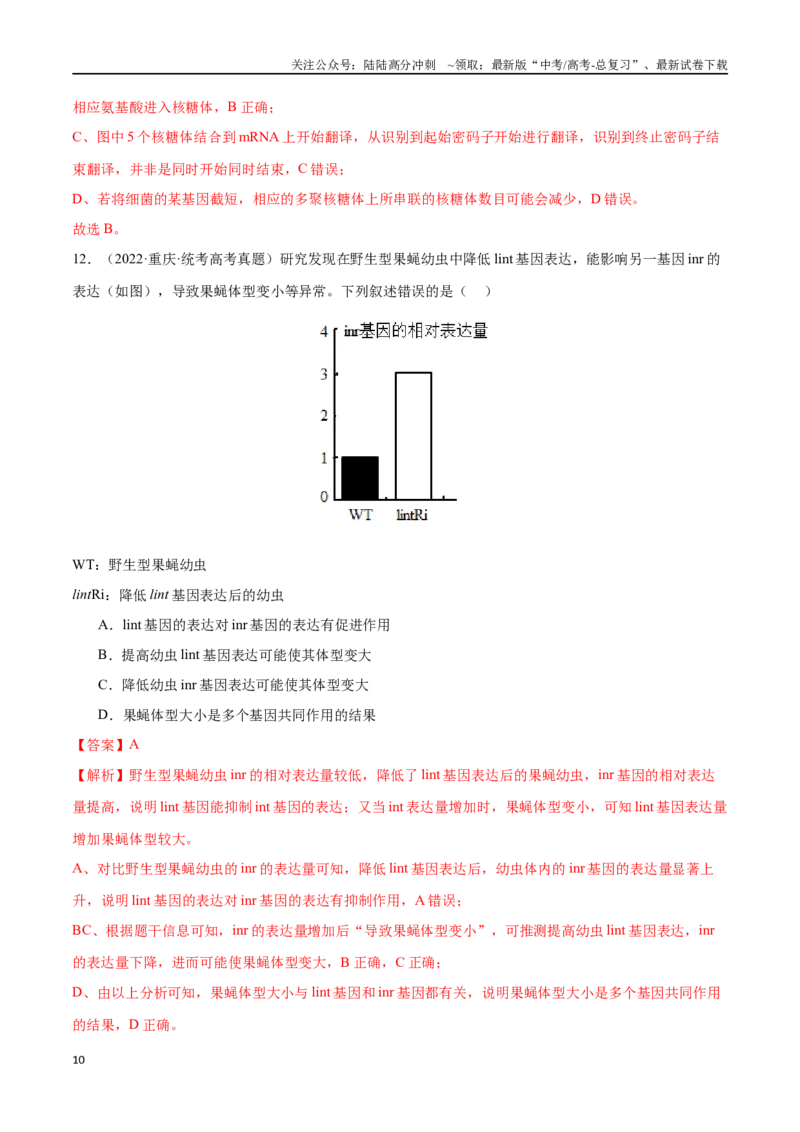 《必刷06基因的表达及异常状况（共50题）（教师版）_06-生物-高考总复习_专项复习_2024年_2024年新高考生物总复习高频考点必刷800题_2024版》第10页预览