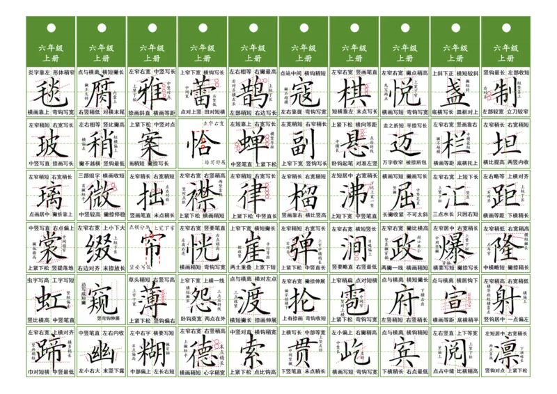 《六年级同步精讲字卡(共5页)_2025秋小学语数英热门学习资料合集》第1页预览
