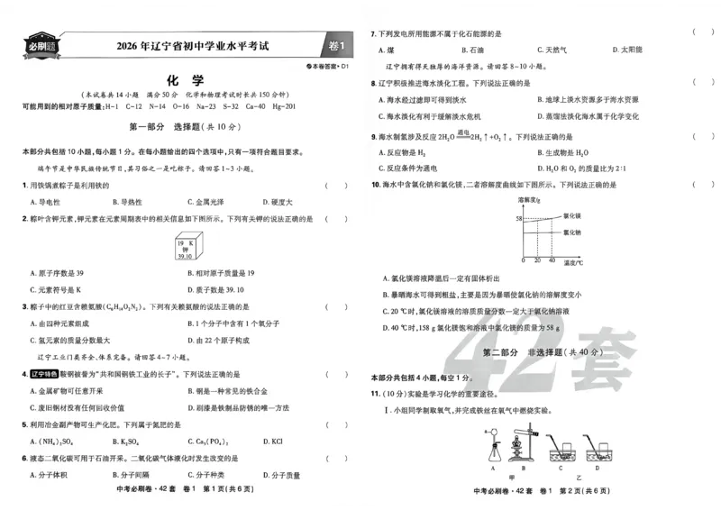 《化学42套主册A3_2027版初中《必刷题42套新卷》（化学）（辽宁专用）》第5页预览