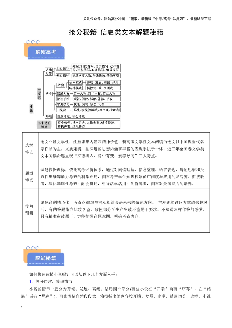 《抢分秘籍小说阅读解题秘籍（教师版）_专项复习_2025年_2025年高考语文抢分秘籍（新高考专用）_2025版》第1页预览